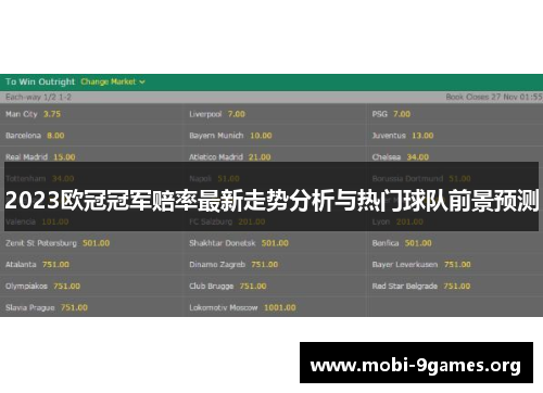 2023欧冠冠军赔率最新走势分析与热门球队前景预测 2023欧冠冠军赔率最新走势分析与热门球队前景预测